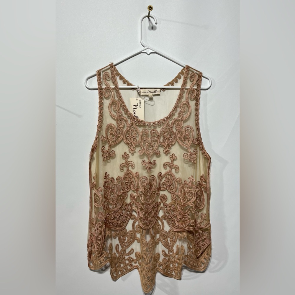 Noelle Embroidered Sheer Blouse in Khaki Size L/XL New with tags